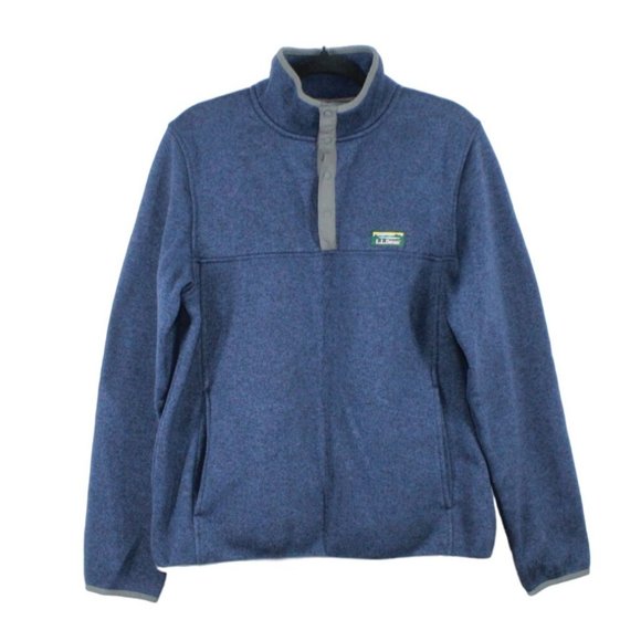 LL Bean Bright Blue Fleece Knit Stretch Pullover Sweater Size M - Picture 1 of 9